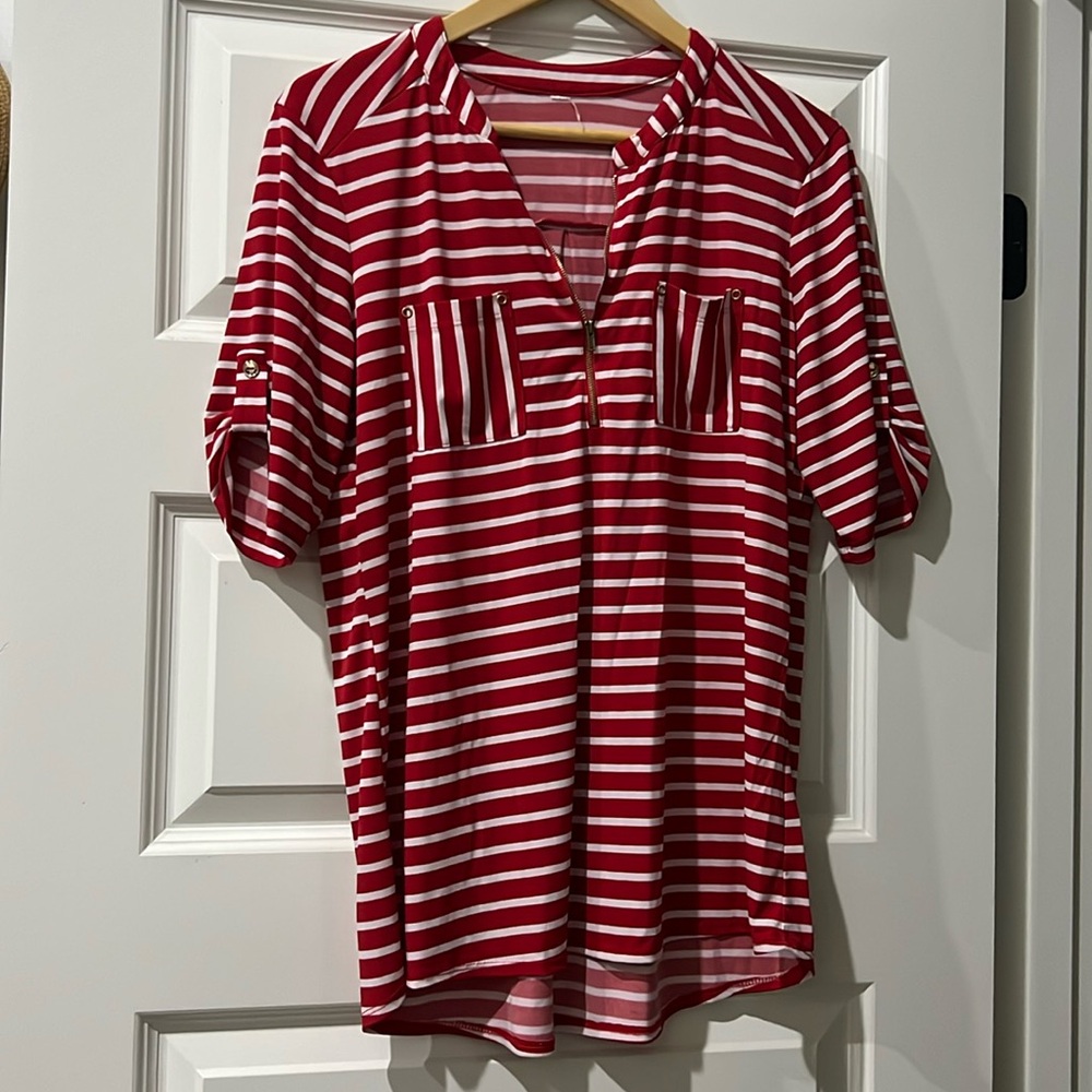 Red and white blouse